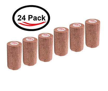 3 Inch Self Adhesive Bandage Wrap - Self-Sticking Vet Wrap - Brown, 24 Pack - color: Brown, size: 24 Rolls