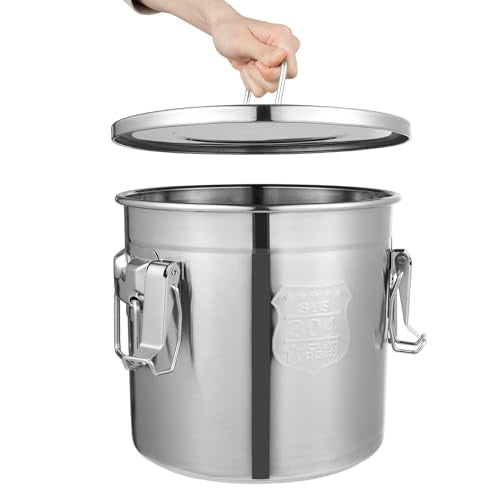 3.2Gal Stainless Steel Canister with Airtight Lid 15-22Lbs Flour Storage Containers for Kitchen Metal Rice Bucket Coffee Canister Dog Food Container Milk Can w/Handles & Sealing Buckles (12L) - color: 12L