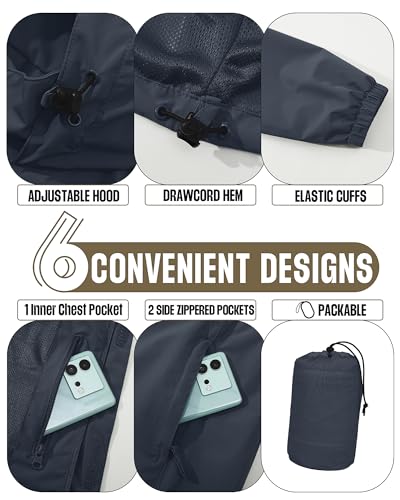 33,000ft Men's Waterproof Rain Jacket Packable Lightweight Hood Rain Shell - color: Blue, size: Small