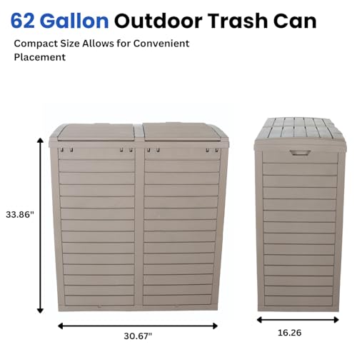 BTEXPERT 62 Gallon Outdoor Garbage Trash Can, Waterproof Resin Double Lid Drip Tray, Outside Trash Bin for Hideaway Patio Waste, Kitchen, Backyard, Deck, Pool Gray - size: 1 Pack