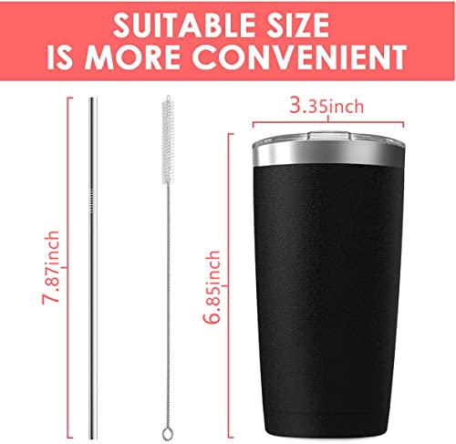 6 Pack 20 oz Stainless Steel Insulated Tumbler with Straw and Lid, Double Wall Travel Coffee Mug Vacuum Insulated Bulk Tumbler Set of 6, Suitable for Vehicle Cup Holders - color: Black, size: 6 Count (Pack of 1)