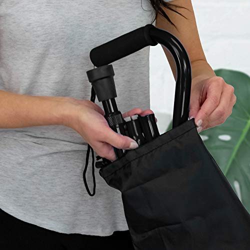 RMS Folding Cane with Offset Foam Handle, Adjustable Walking Stick (Black) - color: Black