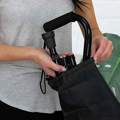 RMS Folding Cane with Offset Foam Handle, Adjustable Walking Stick (Black) - color: Black
