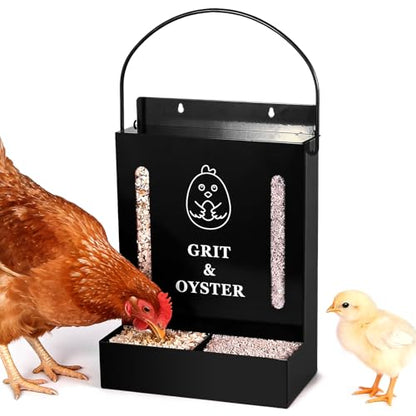 Oyster Shell and Grit Feeder Combo, Metal Chicken Feeder with Viewing Window/Lid, Hanging Gravity Chicken Grit Feeder, Coop Accessories for Healthier Hens and Eggs (Black) - color: Black
