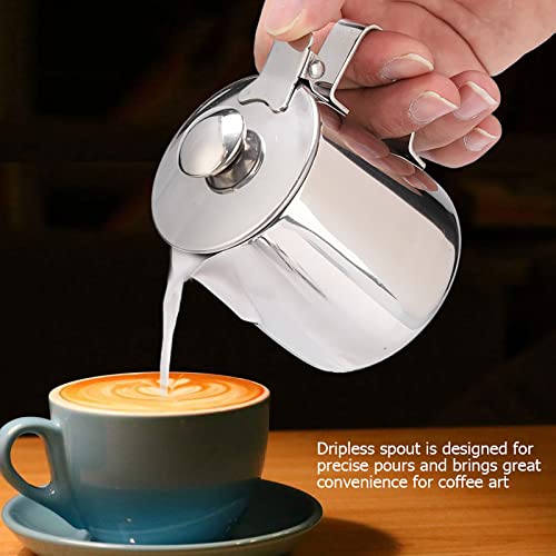 Milk Frothing Pitcher Stainless Steel Coffee Milk Frother Cup Mug Foam Making Jug with Lid for Making Espresso Cappuccino Latte Hot Chocolate (350ml) - size: 350ml