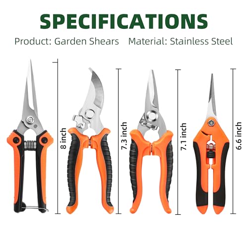 EWPJDK 4 Pack Garden Pruning Shears Scissors Clippers Stainless Steel - color: Orange