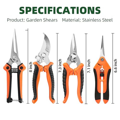 EWPJDK 4 Pack Garden Pruning Shears Scissors Clippers Stainless Steel - color: Orange