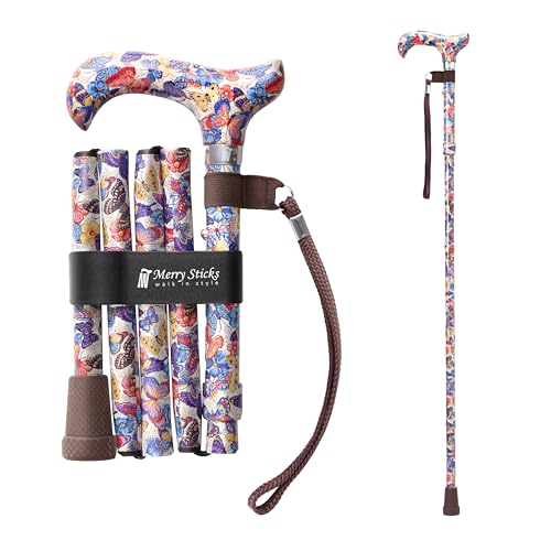 Merry Sticks Foldable Walking Cane for Women and Men, Adjustable, Butterflies - color: Butterfly, size: Classic Grip