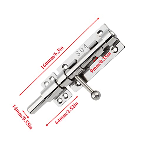 6in Slide Bolt Gate Latch 304 Stainless Steel Barrel Bolt Latch Heavy Duty Door Security Lock Thickened Door Latches Hardware with Mounting Screws for Barn Fence Shed Basement - color: 6in Silver
