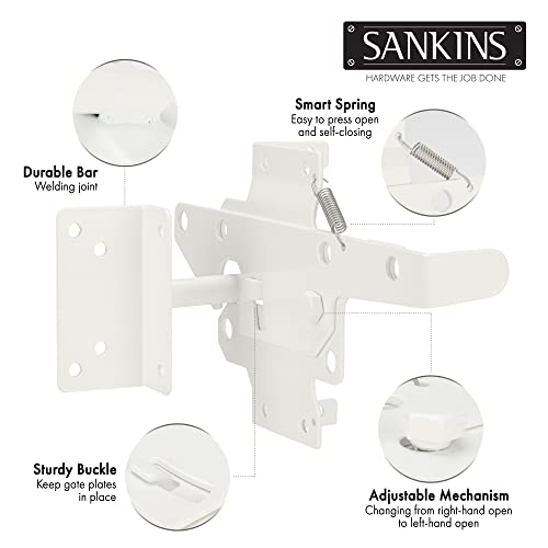 Self-Locking Gate Latch Heavy-Duty for Wood Gate, Steel White, 2pcs - color: White
