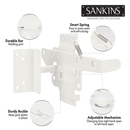 Self-Locking Gate Latch Heavy-Duty for Wood Gate, Steel White, 2pcs - color: White