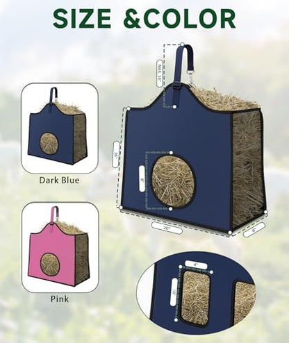 Hay Feeder for Goats and Horses - Slow Feed Design, Heavy Duty Hanging Hay Bag for Barn, Trailer & Paddock, Easy to Hang & Clean(1pcs, Navy Blue) - color: 1pcs-navy blue