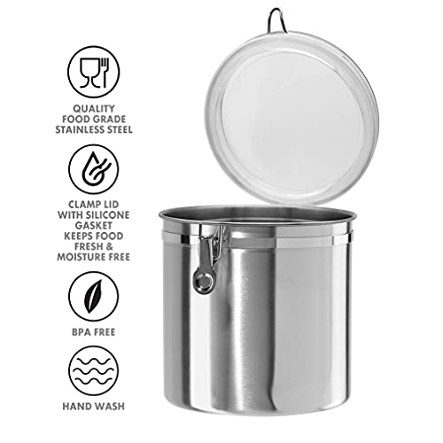 Oggi Stainless Steel Kitchen Canister 152oz + Oggi Jumbo 8" Stainless Steel Flour Clamp Canister - color: Stainless Steel, size: 152 Fluid Ounces, style: Airtight Canister + Storage Container