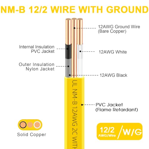 XMK Solid Indoor 12/2 W/G NMB Cable,Electric Wire 12 Guage 2 Conductor,10ft - size: 10ft, style: 12 AWG-2 Conductor w/ Ground