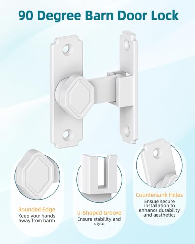 90 Degree Barn Door Lock, Rustproof Sliding Gate Latch, White 1Pc - color: White-1PC
