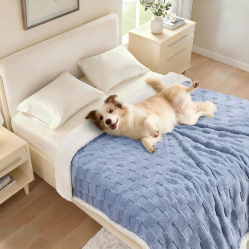 Luciphia Waterproof Dog Blanket, Reversible Fleece & Sherpa, Couch Cover - color: Creamy Blue, size: Medium (57x40 inch)
