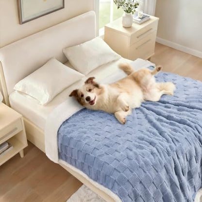Luciphia Waterproof Dog Blanket, Reversible Fleece & Sherpa, Couch Cover - color: Creamy Blue, size: Medium (57x40 inch)