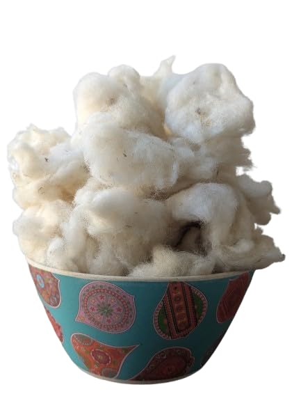 8oz Natural raw Washed Wool noil Stuffing Needle Felting core Sheep Wool w/Debris, Premium Short Fiber Fill for Arts and Crafts, Cream White, Bulk