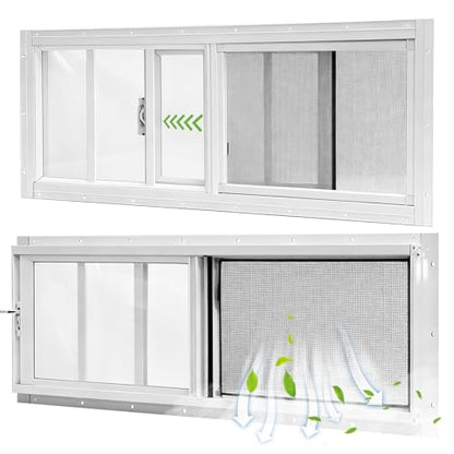 Yuzzy Shed Windows 2 Pack, 12"x36" Sliding Windows Transom Window with Tempered Glass and Removable Fiberglass Screen for Shed, Chicken Coop, Playhouse, Household, Garage, Barns (White) - color: White, size: 12"x36"