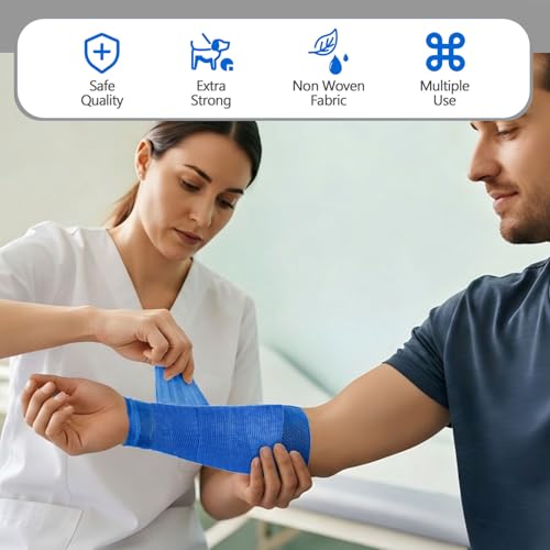 Treela 36 Pcs Self Adherent Bandage 4" X 5 Yard Wrap Breathable - color: Blue, size: 4" X 5 Yard