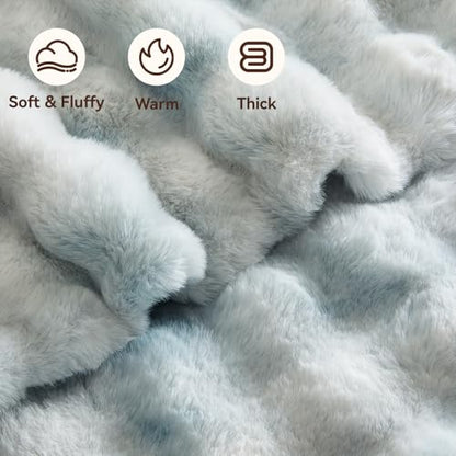 Anysay Faux Fur Throw Blanket,1000GSM Fluffy Soft Bubble Blanket 90''*104'' - color: Blue, size: King