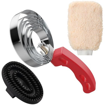 Curry Comb Kit, 6 Ring Curry Comb & Rubber Brush & Horse Grooming Mitts - color: Curry Comb Kit(3 Pcs)