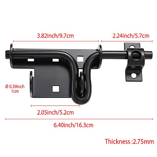 Slide Bolt Gate Latch Door Lock with Padlock Hole, Normal, 1pcs | Heavy duty black sliding bolt gate latch for wooden fence,barrel bolt latches for wooden vinyl fence barn shed, solid - size: normal