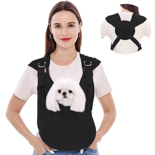 Supet Dog Sling Carrier for Small Pet, 95% Cotton Adjustable Front Backpack | Hands-Free Anti-Anxiety Chest Pouch, Reduces Back & Neck Pain Soft Bag, Fit Small Dogs, Cats, Puppy (Black Regular 0-7Lbs) - color: Black, size: Regular (0-7 LBS)