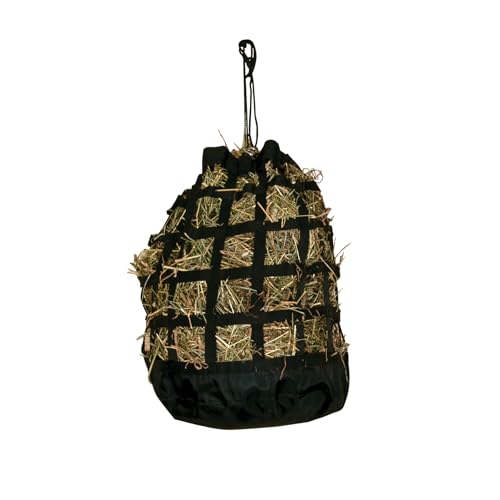 Dura-Tech 3 Hole Half Bale Net Hay Bag for Horses | Horse Feeding Solution | Fits Half a Bale | Non-Frustrating 3" Holes | Easy Close Top | Heavy Duty Construction | Color Black