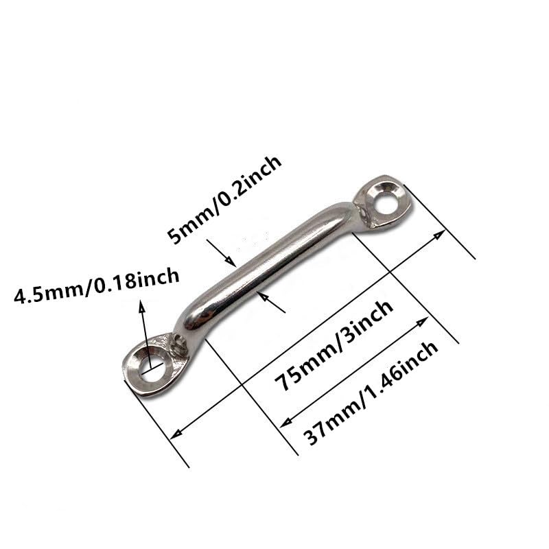 Kayak Pad Eye 316 Stainless Steel Bimini Boat Top PAD Eye Eye Straps, Tie Down, Kayak Deck Loops,5mm Pad Eye Bimini 75mm/3" Length 10Pcs