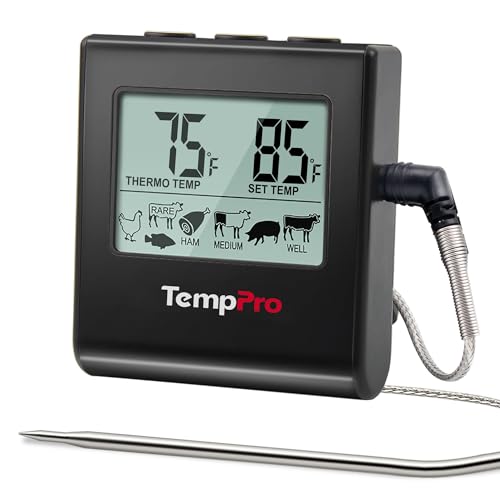 TempPro TempTrack Large LCD Digital Meat Thermometer for Cooking, Smoking - color: Pure Black