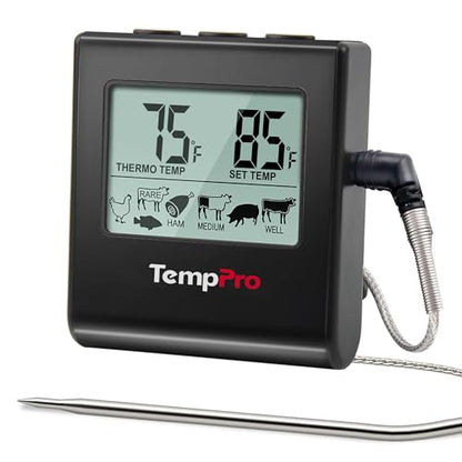 TempPro TempTrack Large LCD Digital Meat Thermometer for Cooking, Smoking - color: Pure Black