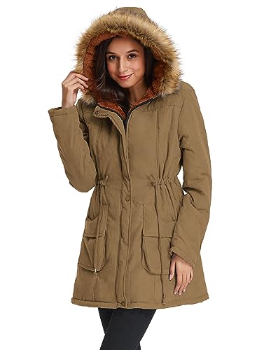 GRACE KARIN Women's Winter Coats Fleece Parkas Anoraks Hooded Military Jacket Coats - color: Camel, size: Medium
