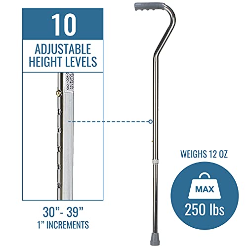 DMI Walking Cane for Adult Men and Women, FSA Eligible, Lightweight and Adjustable, Ergonomic Hand Grip and Wrist Strap - color: Silver