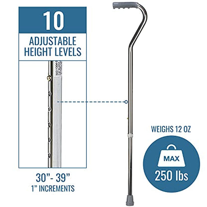 DMI Walking Cane for Adult Men and Women, FSA Eligible, Lightweight and Adjustable, Ergonomic Hand Grip and Wrist Strap - color: Silver