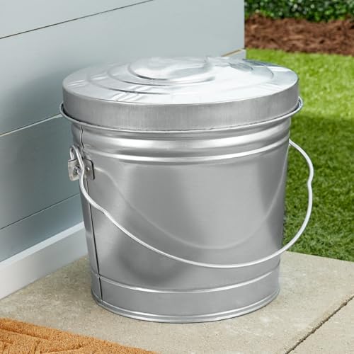 Metal Trash Can with Locking Lid, 6 Gallon Galvanized Steel Bucket - color: Silver