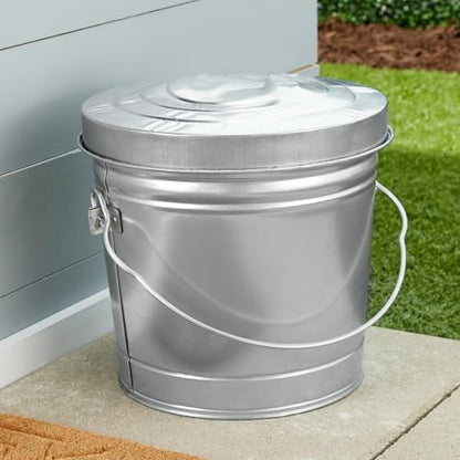 Metal Trash Can with Locking Lid, 6 Gallon Galvanized Steel Bucket - color: Silver