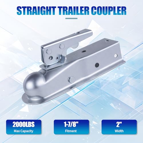 2000lb Straight Trailer Coupler for 1-7/8" Ball, 2" Channel | Fits 2" channel widths and 1-7/8" hitch balls. Zinc-plated heavy-duty finish for corrosion resistance. - size: 1-7/8" Ball 2" Channel 2,000 lbs