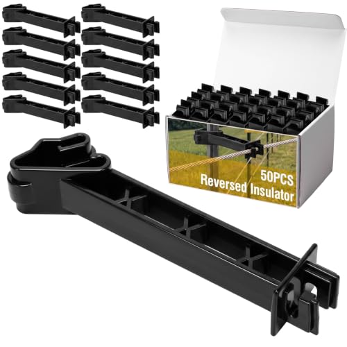 Pangda 50 Pcs 5 Inch Reversed Extender Insulator Snap Fit T Post Insulator | Black Extended Snug Fitting, T Post Electric Fence Wire Clips, For Yard Agricultural Ranchers Farm Fence - color: Black