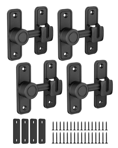 Heavy Duty Barn Door Lock, 90/180 Degree Latch, Black, 4 Pack | Thickened Zinc Alloy, Anti-Corrosion Coating, 3mm Spacer, Left Or Right Installation, For Sliding Doors, Shed And Bathroom - color: Black-4PCS