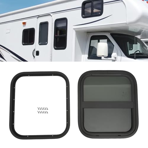 RV Window, 14" X 16" Universal RV Window Vertical Slide W/Trim Ring, Vertical Sliding Glass Window with Screen Window for Cargo, Horse Trailer, Marine Camper Window Replacement (14”x16”) - size: 14”x16”