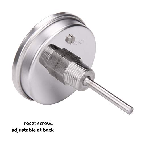 Measureman Fully Stainless Steel Bimetal Dial Thermometer, 3" Dial, 2-1/2" Stem, 50-500 deg F/10-260 deg C, -1% Accuracy, Adjustable, 1/2" NPT Back Mount - size: 3" Dial, 2-1/2" Stem, 50-500 deg F/10-260 deg C, style: 2-1/2" Stem