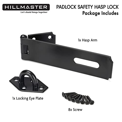 HILLMASTER Heavy Duty Door Hasp Latch 7-3/4" Extra Thick Steel Safety Gate Door Lock Padlock Clasp Hasp Lock Latch for Fence Gate Barn Door Shed Closet Cabinet, Black Finish | Padlock Clasp Hasp Lock Latch for Fence Gate Barn Door Shed Closet Cabinet, Bla