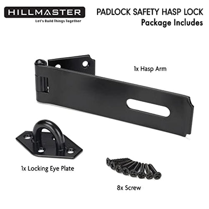 HILLMASTER Heavy Duty Door Hasp Latch 7-3/4" Extra Thick Steel Safety Gate Door Lock Padlock Clasp Hasp Lock Latch for Fence Gate Barn Door Shed Closet Cabinet, Black Finish | Padlock Clasp Hasp Lock Latch for Fence Gate Barn Door Shed Closet Cabinet, Bla