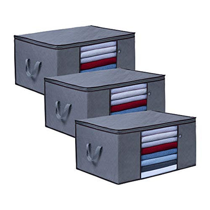 VENO 3 Pack Oversize Clothes Storage Bag with Reinforced Handle 34 Gallon | Thick Container Bins Organizer for Blankets, Comforters, Bedding, Foldable w/ Sturdy Zipper, Clear Window, Grey(34 Gallon) - size: Oversize, 34 Gallon, Set of 3