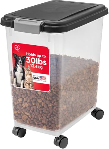 IRIS USA Airtight Pet Food Storage Rolling Container, 30 lb Capacity, Black - color: Black, size: 30 lbs