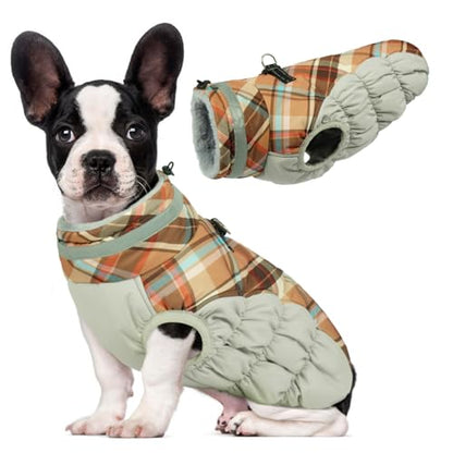 Lelepet Warm Dog Winter Coat Dog Coats for Small Dogs Jacket with Harness - color: Brown Plaid, size: X-Small