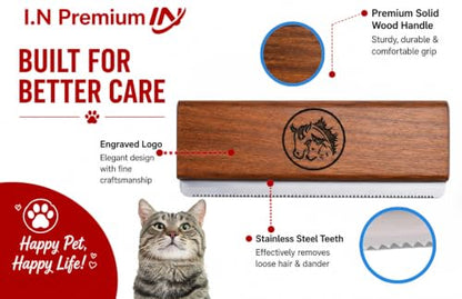 Original Deshedding Grooming Tools for Dogs, Cats & Horse Easy Ergonomic Wooden Groom pro Professional Brush Grooming Tool, Remove painlessly 95 Percent of Lose Hair Fur & Dirt (5 inch) - size: 5 Inch