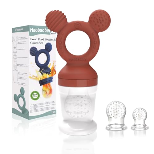 Baby Fruit Feeder, Frozen Teething Toys for Babies, Teether Pacifier with 3 Extra Teats, Eating Essentials, BPA Free Baby Feeding Supplies (Copper) - color: Red