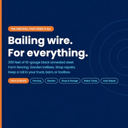 Rebar Tie Wire 16 Gauge Black Annealed — 300 ft Roll | Bailing Wire for Fencing, Farm, Garden & Shop Repairs | Soft Flexible Steel — ASTM A853